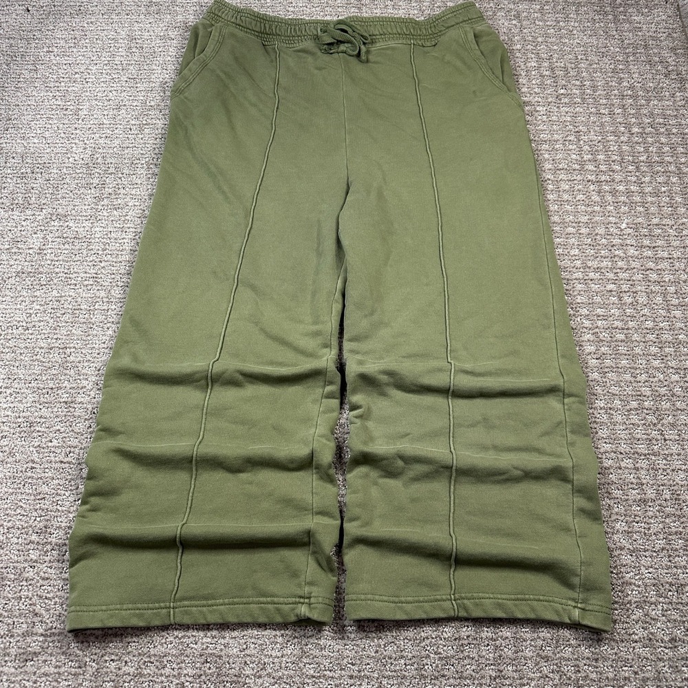 Baggy Daily Practice by Anthropologie Olive Green Wide Leg Pintuck Sweatpants XL